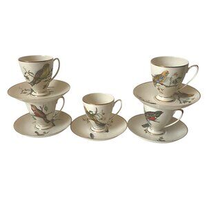 Royal Sphinx 1960 Maastricht Porcelain Bird Coffee Cups Set of 5 Holland Vintage
